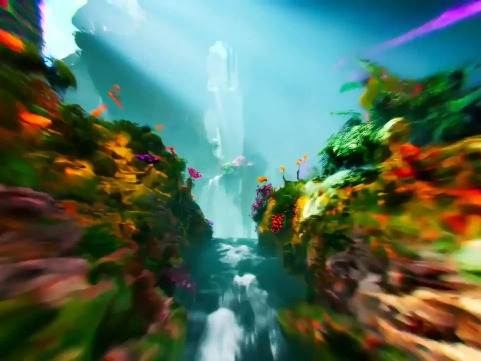 Floating island with moving waterfalls