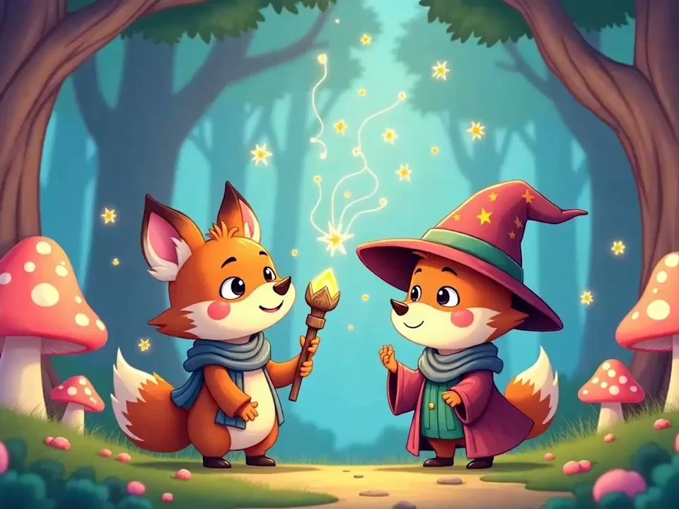 Two fox wizards in an enchanted forest